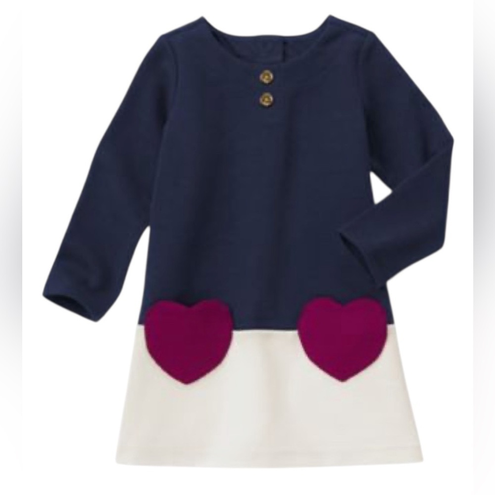 Gymboree Girls Navy Colorblock Heart Pocket Long Sleeve Dress Size 18-24M